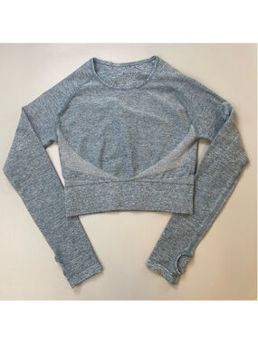 Acta Athletic Top Small ? Teal Heathered Long Sleeve Crop Workout Gym Thumbholes
